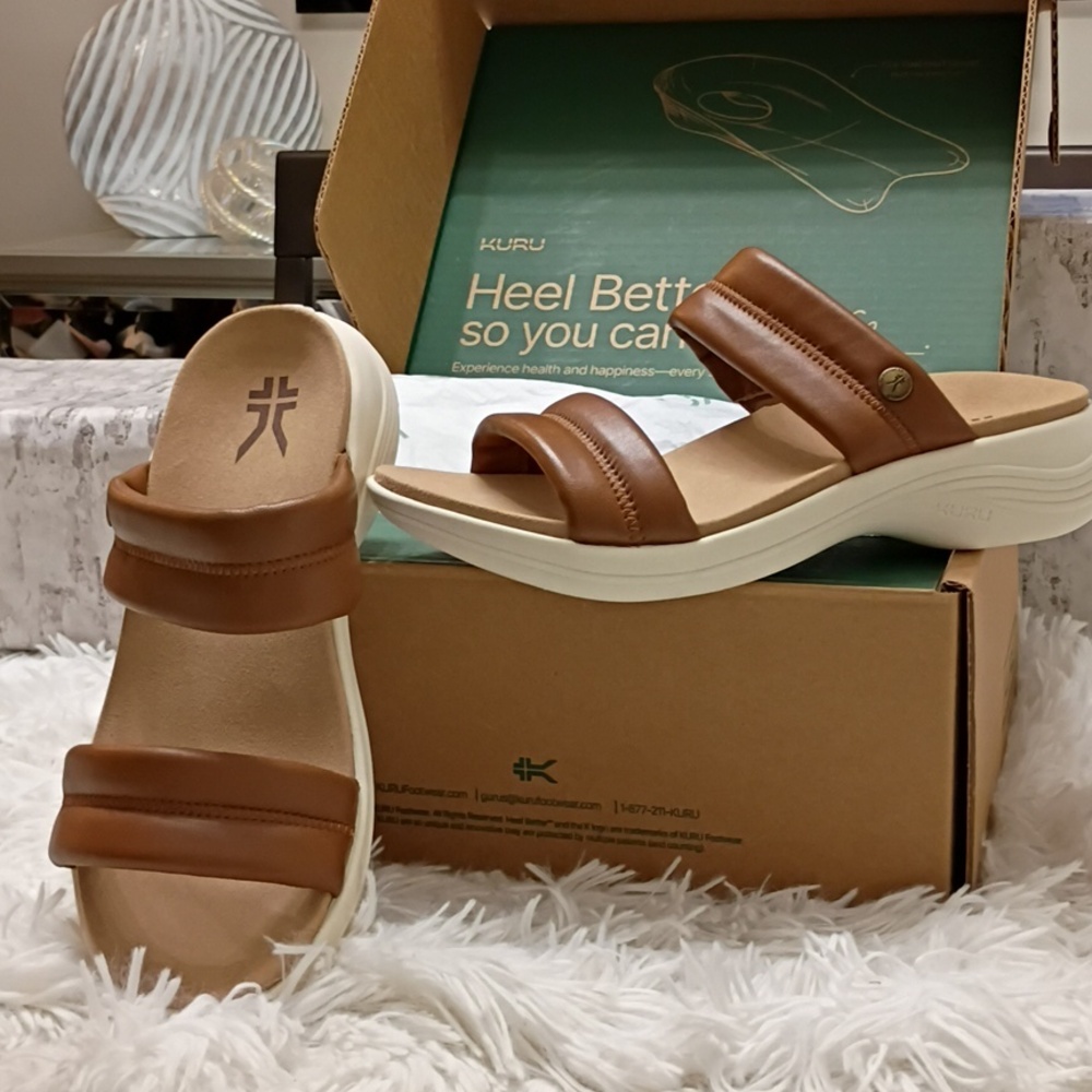 KURU Cloud Coda Mesa Brown Double Strap Sandals 10M Plantar Fascitis Support